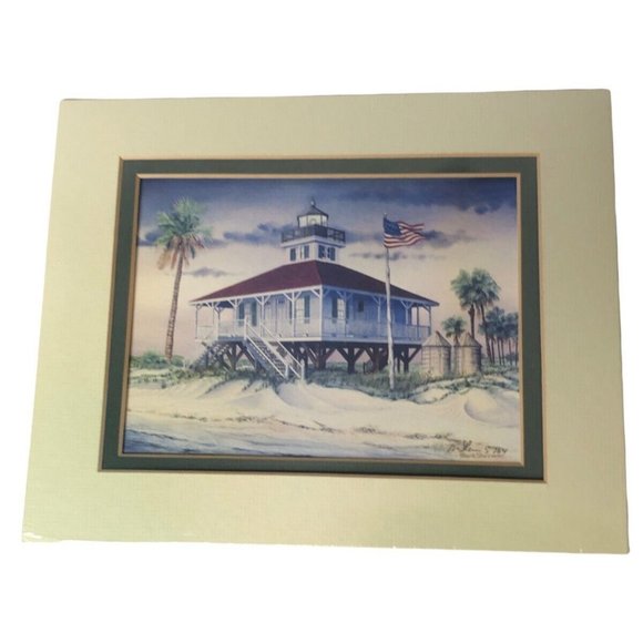 Lighthouse Prints 5x7 Mark Sherman Boca Grande Coney Island Matted Green Decor - Picture 4 of 10